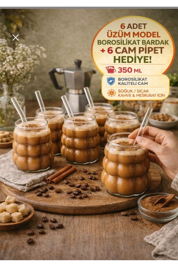 6 Pieces Grape Model Borosilicate Cocktail Cold Hot Coffee Soft Drink Glass 6 Glass Straws Gift