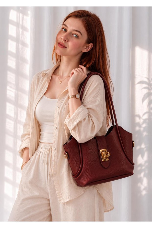 Women's Burgundy Shoulder Bag Stylish Daily Faux Leather Handbag