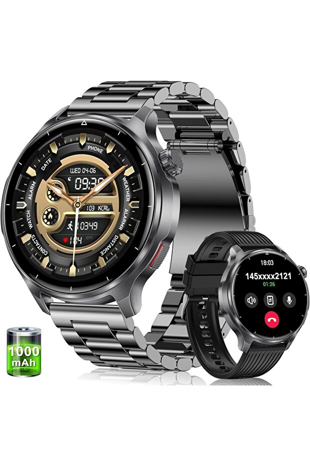 Military Smart Watch for Men - 1000mAh Battery, 2 Straps, 1.52" HD Rugged Smartwatch with BT Calling