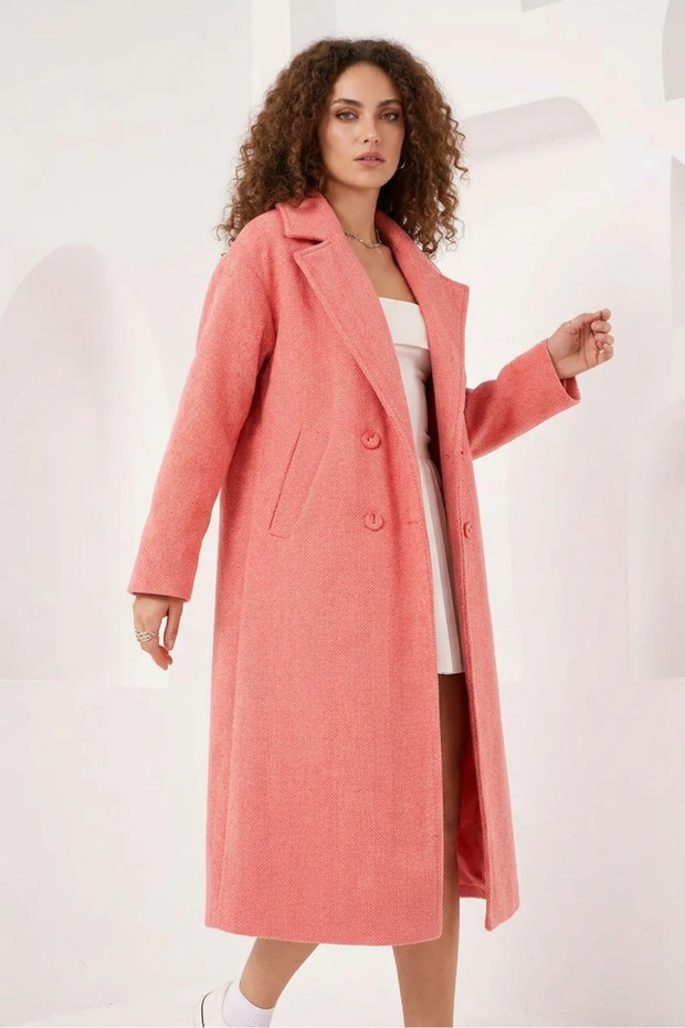 Women's Wide Collar Cut Oversize Cashmere Orange Coat