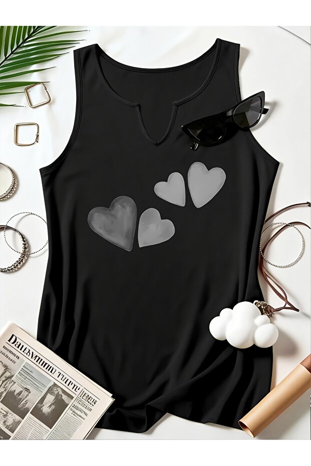 Women's Mix Printed Half V-Neck Sleeveless Regular Fit Comfortable T-Shirt