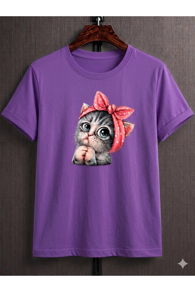 Unisex Oversize T-Shirt Cleaning Cat Printed 100% Cotton T-Shirt Comfortable Fit