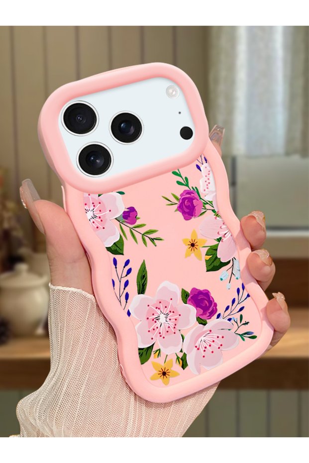 iPhone 17 Pro Max Compatible Case Camera Protector Pink Silicone Couple Phone Case Floral Pattern