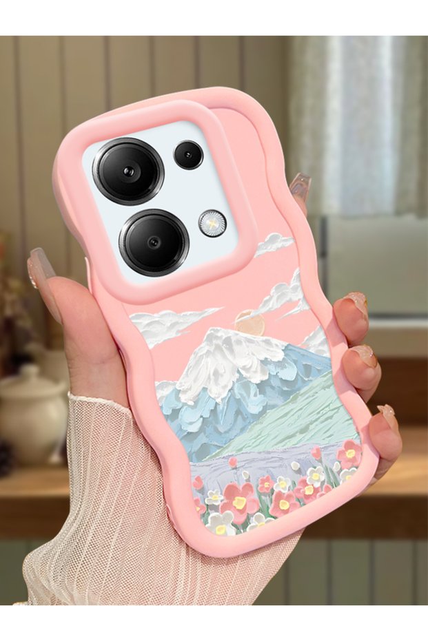 Redmi Note 13 Pro 4g Compatible Case Camera Protector Pink Silicone Couple Phone Case Landscape Pattern