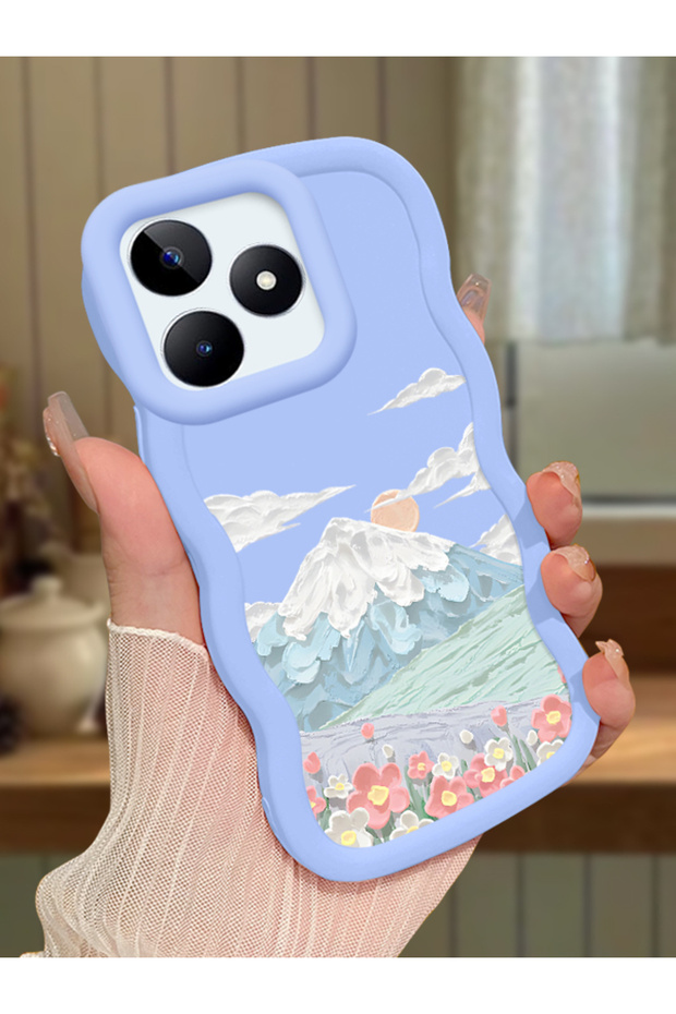 Realme C53 Compatible Case Camera Protector Blue Silicone Couple Phone Case Landscape Pattern