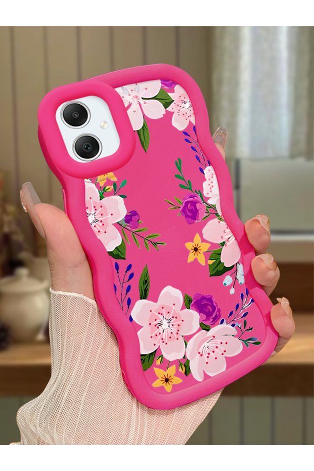 Samsung Galaxy A05 Compatible Case Camera Protector Red Silicone Couple Phone Case Floral Pattern