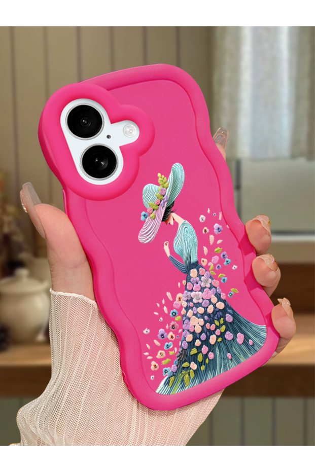 iPhone 16 Compatible Case Camera Protector Red Silicone Couple Phone Case Girl Pattern