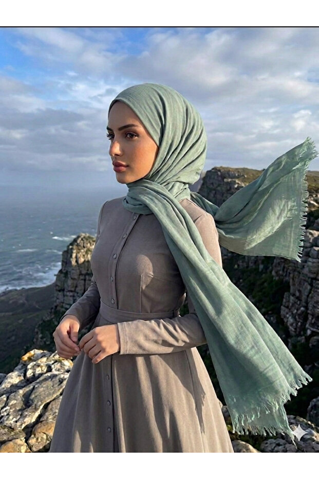 Aya Series Plain Aya Thin Cotton Shawl Island Tea Green