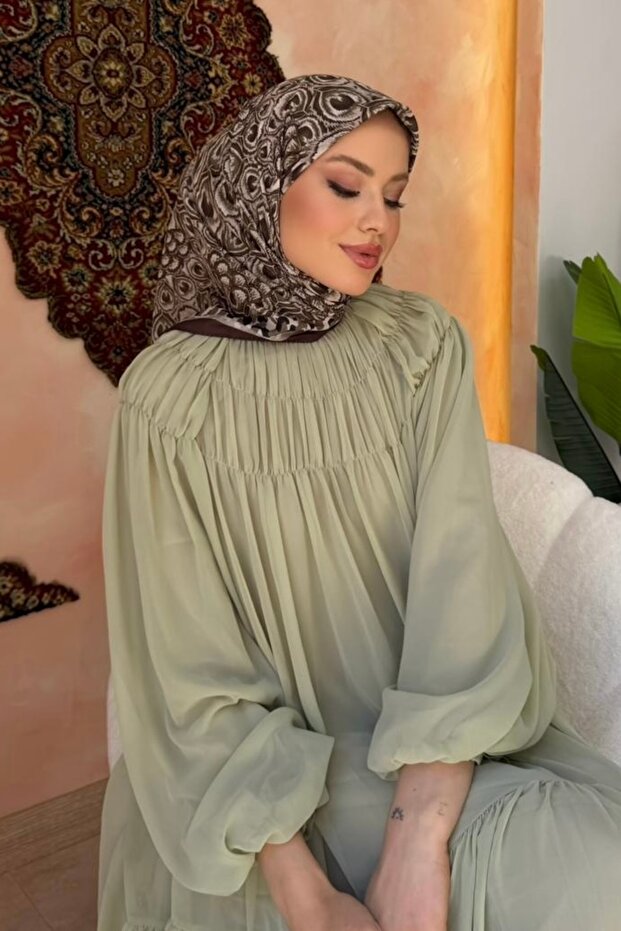 Khaki Patterned Soft Scarf