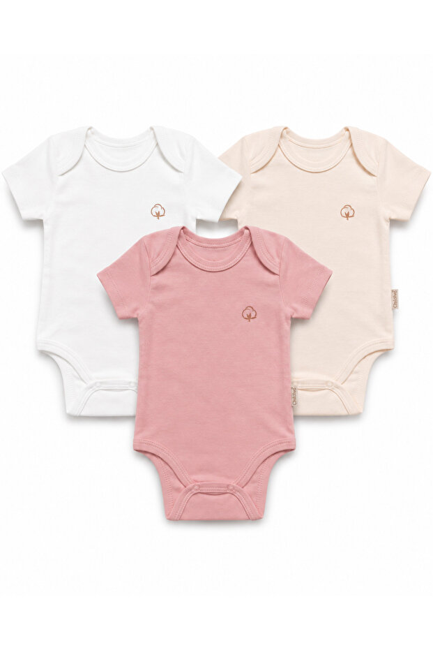 Baby Short Sleeve Snap Fastener Bodysuit 3-Pack 100% Cotton
