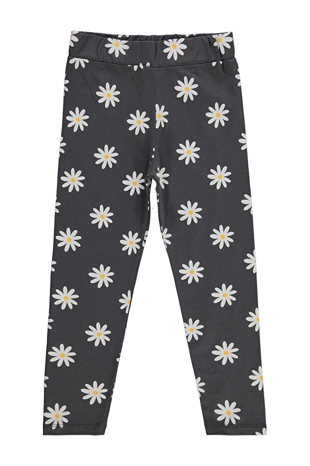 Daisy Patterned Tights for 6-9 Years - Gray