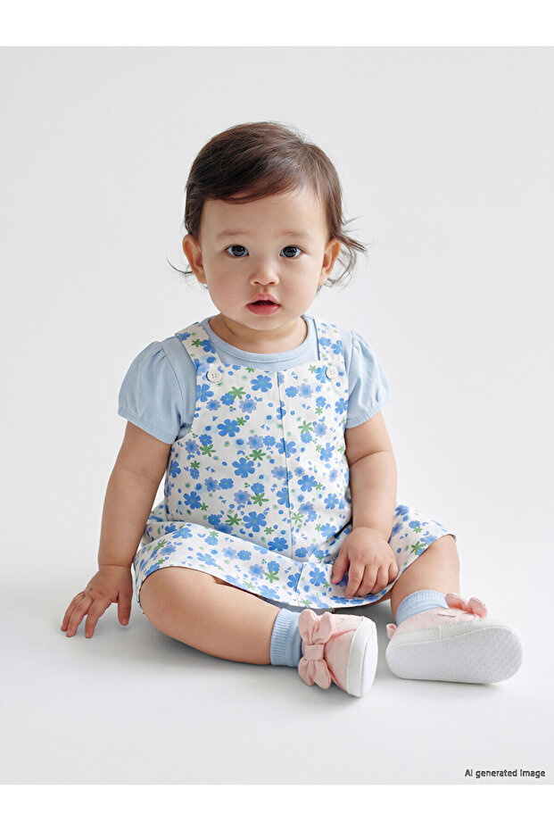 Two Mt Shop Quality Oval Collar Floral Baby Girl Dress and T-Shirt