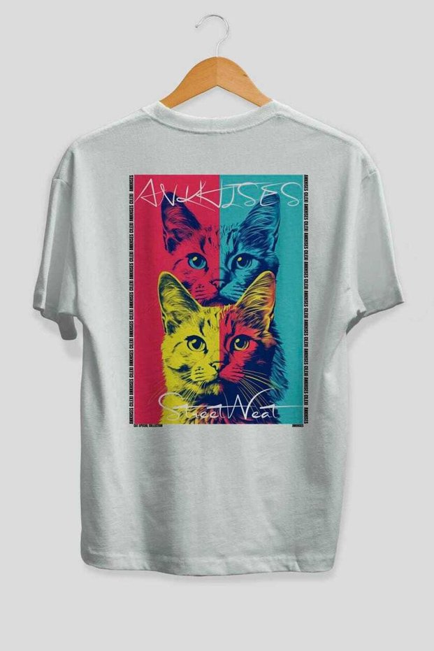 47 Cats for the Sake of Cat Love Printed White Oversize T-Shirt 100% Cotton Unisex Cat Lover Premium Design