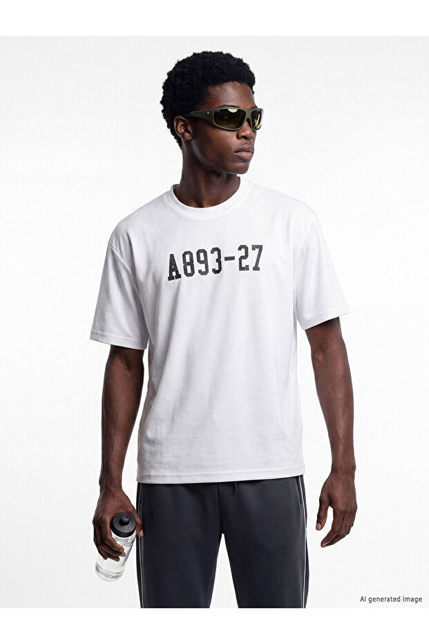 Xside Active White Crew Neck Printed Men's Sports T-Shirt