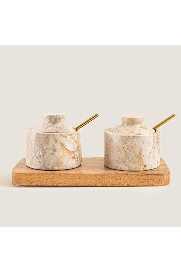 Marble Spice Rack with Latia Wooden Stand Natural