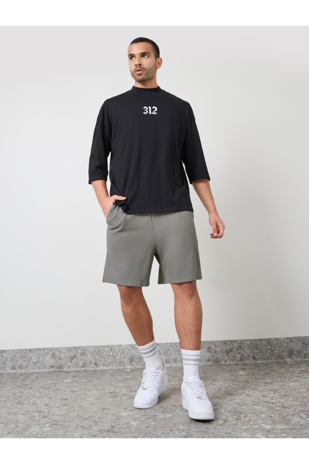 Regular Fit Waffle Jacquard Knitted Shorts