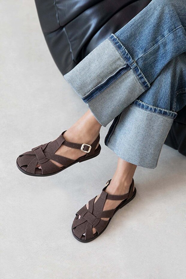 Lesa Women's Flat Sole Suede Sandals Brown