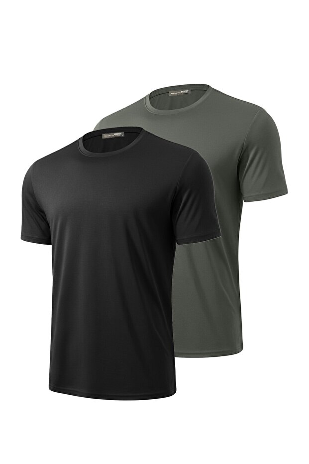 2-Pack Men's 100% Cotton Crew Neck T-Shirt with Soft Texture, Fitting on the Shoulders and Not Showing the Belly.