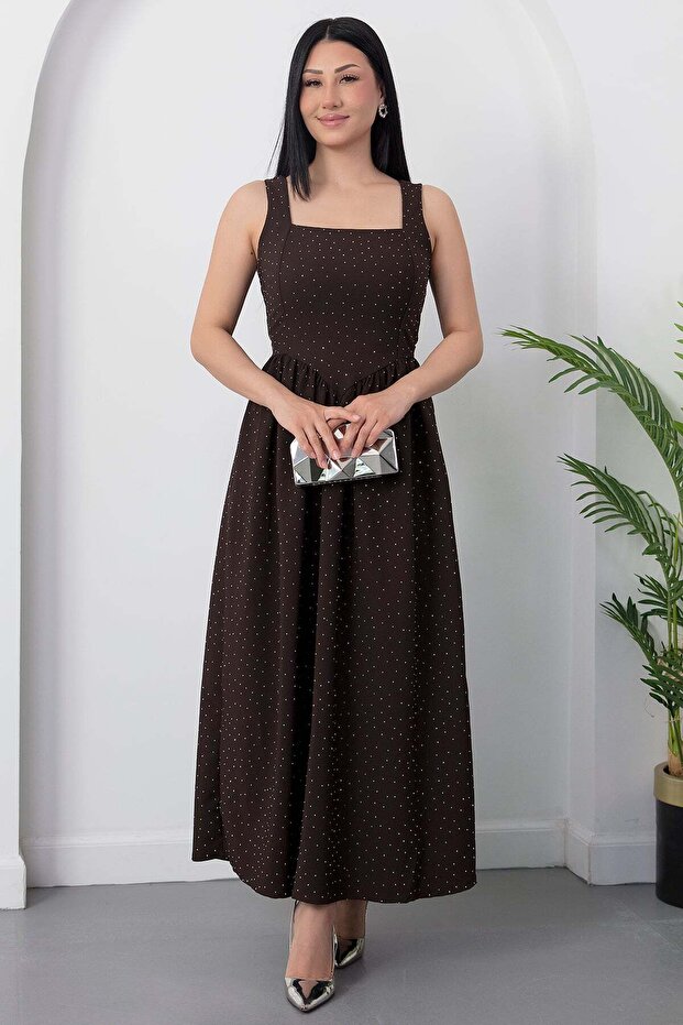 Square Neck Tie-Dye Stone Embellished Dress Grs3970