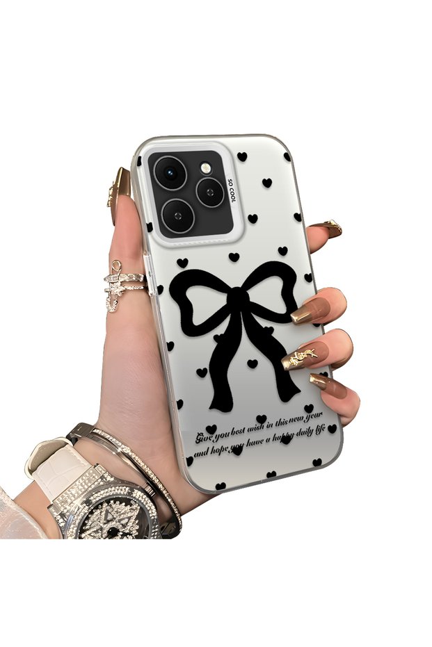 Tecno Spark 40 Compatible Silicone Edge Hard Back Case Couple Phone Case with Bow Pattern