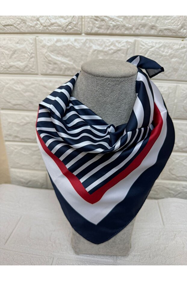 Women's Navy Blue White Red Striped Scarf Bandana - Gift