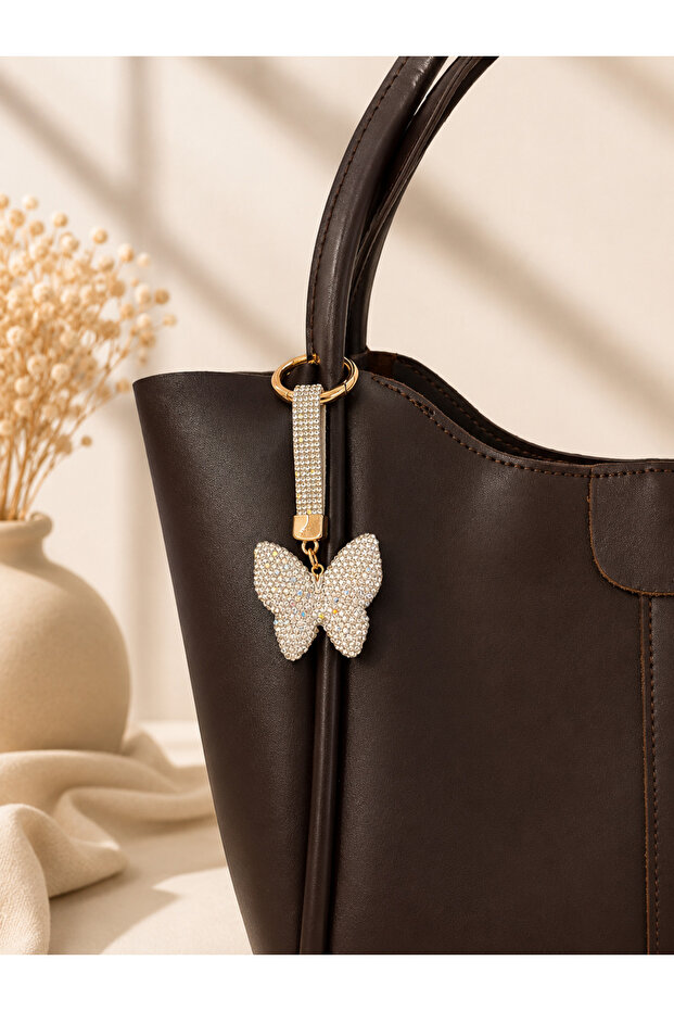 Stone Butterfly Bag Charm - Silver