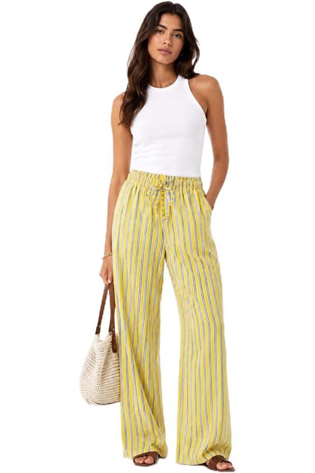 Women’s Striped Wide Leg Pants – Yellow