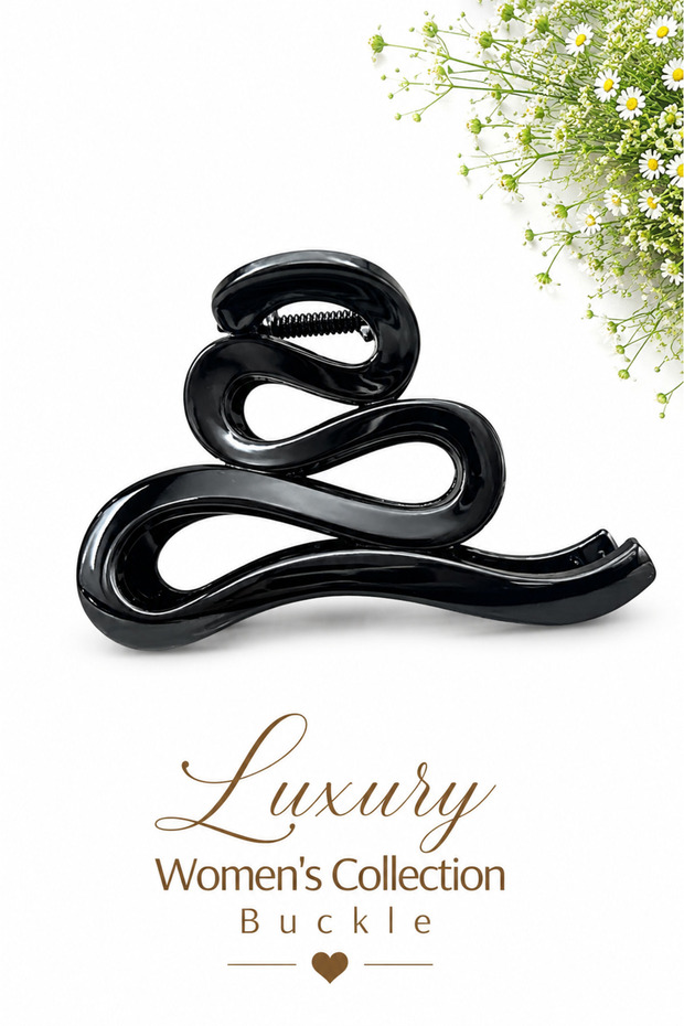 Luxury Women's Black Wave Design Acrylic Hair Clip