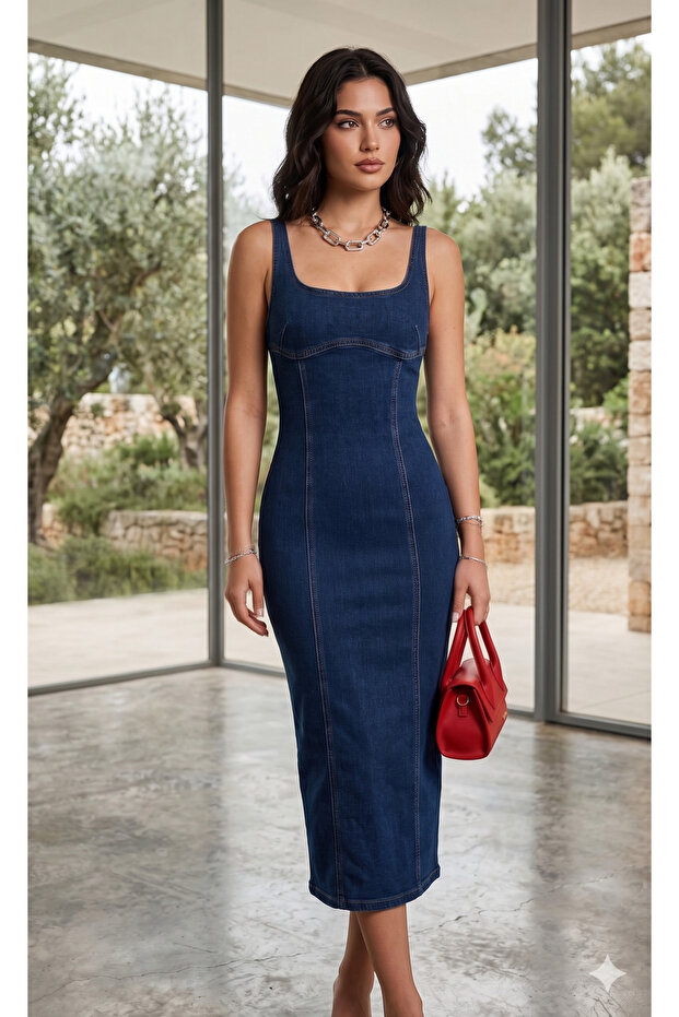 Women's Lycra Denim Dress Summer Long