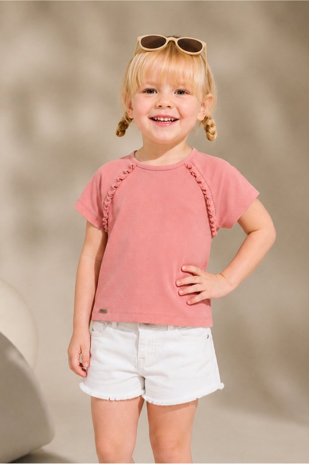 Girl's Ribbed Cotton Fabric Short Sleeve T-Shirt