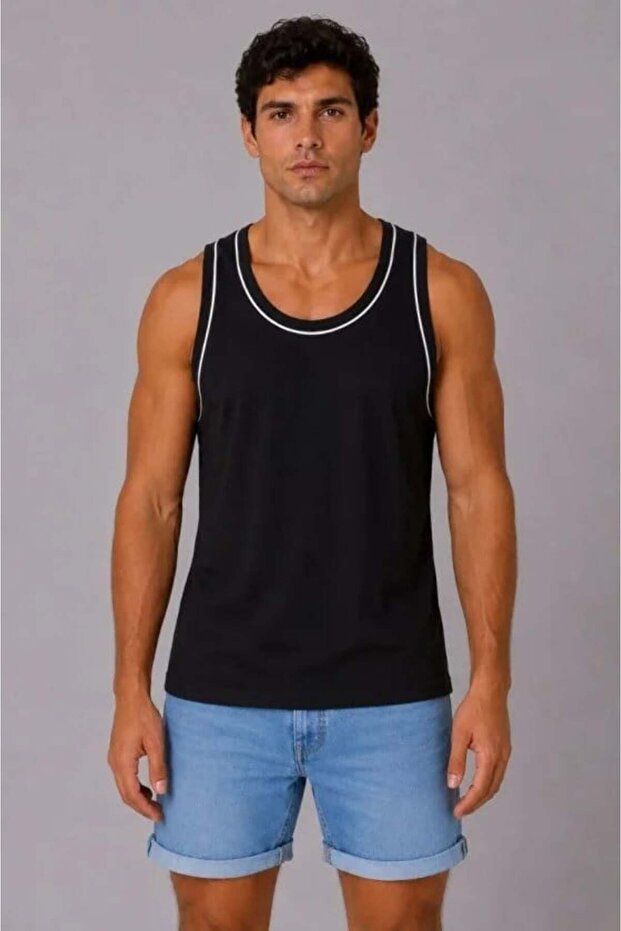 Men's Athlete Crew Neck Sleeveless Summer Tank Top - Black