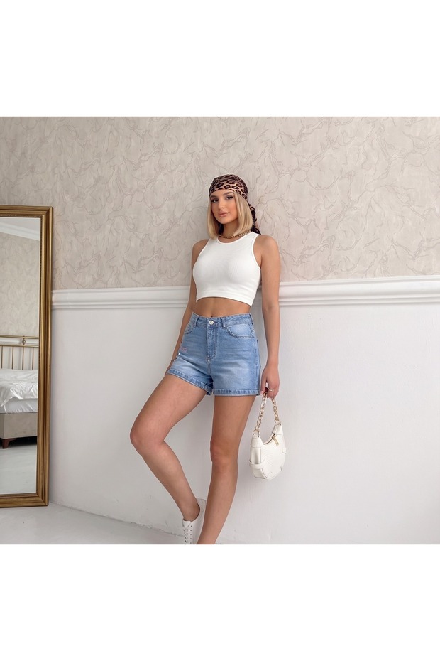 Heart Embroidered Blue Embroidered Short/ Mini Denim Shorts
