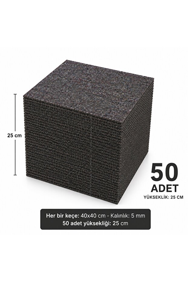Multi-Purpose Felt 40X40 cm Sheet Felt 50 Pieces - Sound and Heat Insulation under Cushion, under Carpet, under Mattress and Floor Felt, Packing Felt