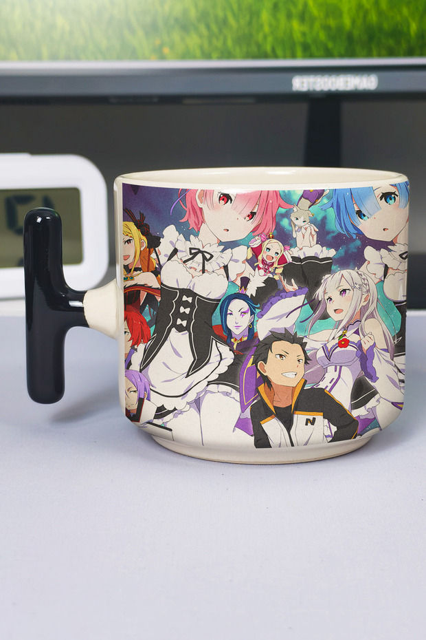Re Zero Anime Printed Ceramic Luxury Mug (1 Piece) T-Shaped Special Black Handle Wave Handle V4T