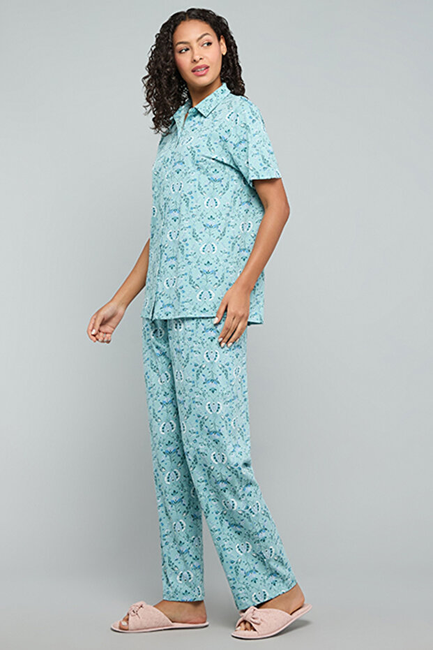 Printed Collared Pyjama Set - 2