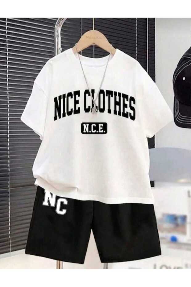 Summer Children's T-Shirt Shorts Unisex (Black Ni̇ceclothes N.C.E Print)
