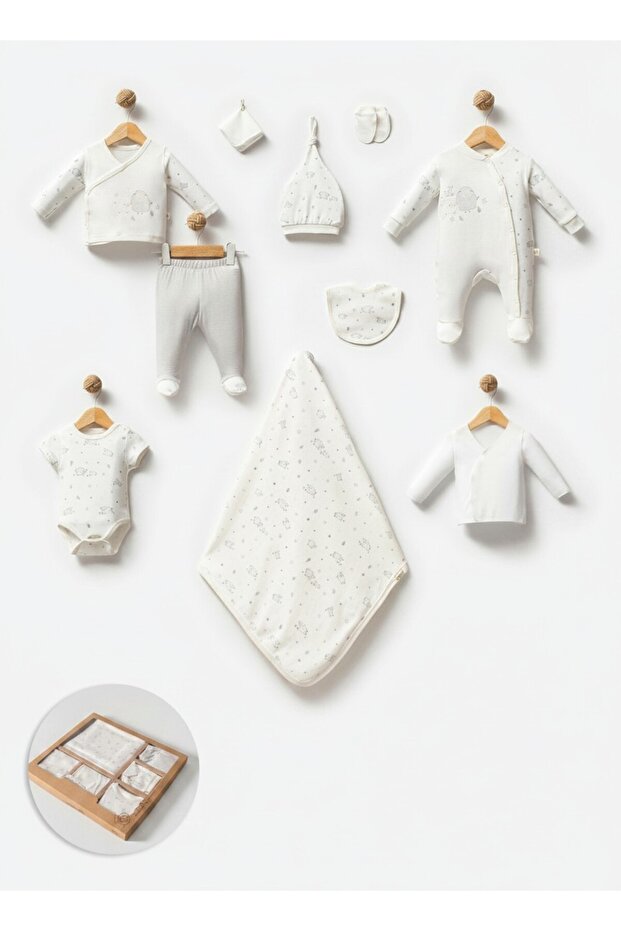 Lamb Patterned 10 Piece Newborn Hospital Release Baby Set 100% Cotton
