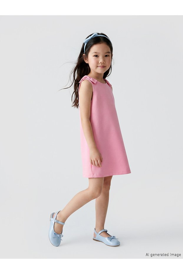 Alita City Lcw Kids Pink Gabardine Plain Girls' Dress with a Difference
