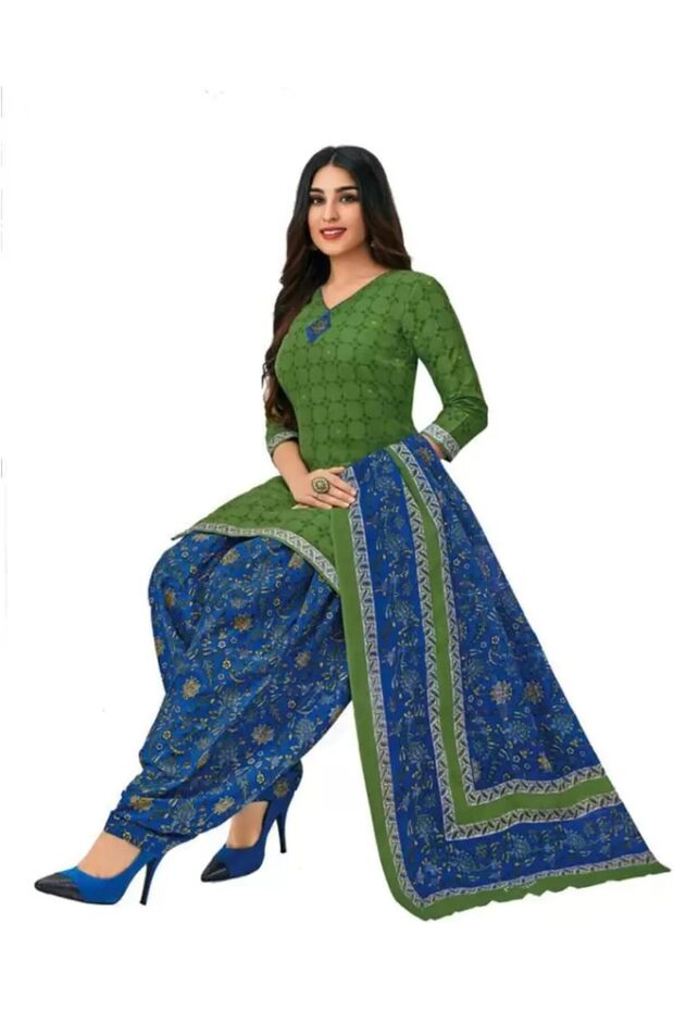 Readymade Printed Cotton Suit, Green, Size 52 inches Bust ( 5XL )