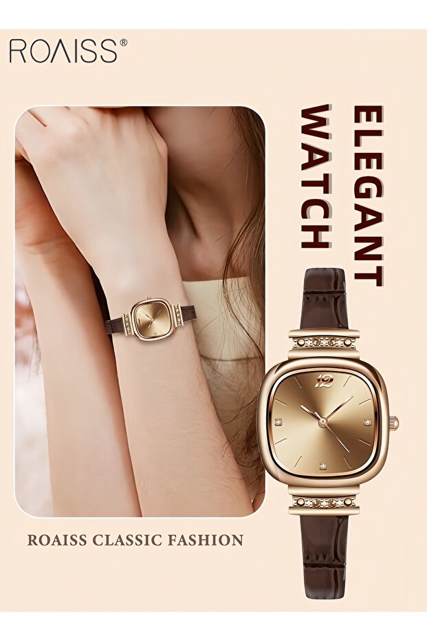 Women’s Quartz Watch Leather Strap Square Dial with Rhinestone Detailing Waterproof Elegant Analog Wristwatch Ideal Gift for Ladies