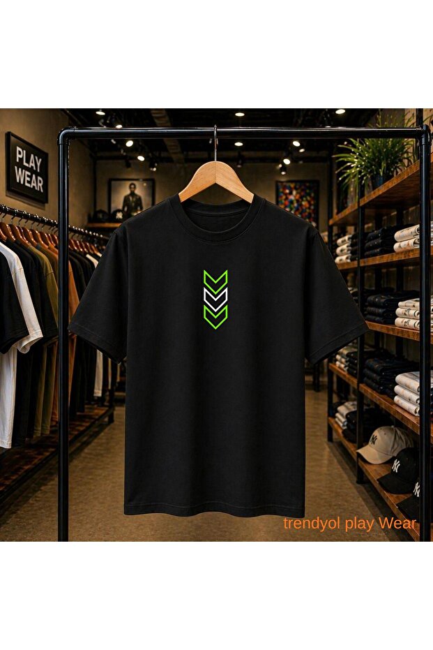 Stripe Printed 100% Cotton Oversize Loose Regular Fit Crew Neck T-Shirt