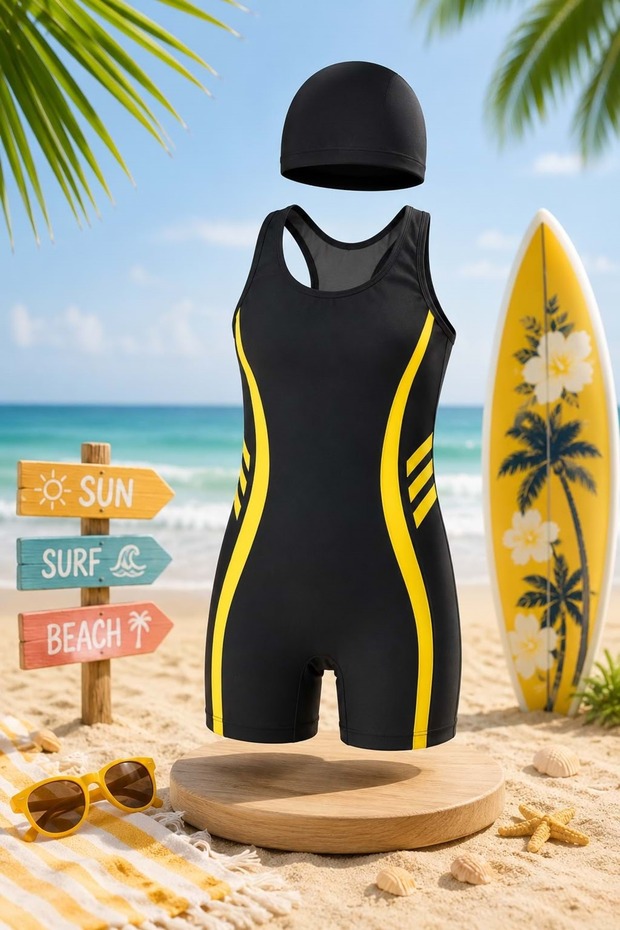 - Swimmer Swimsuit & Cap Set with Back Detail