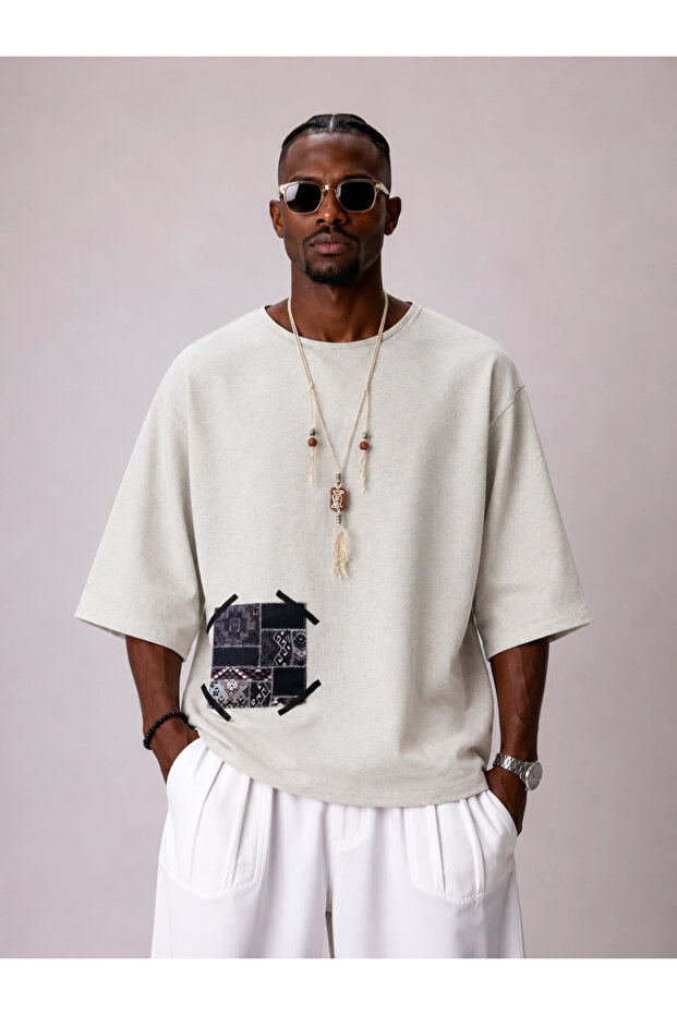 Oversize Cotton Linen Patterned Tshirt