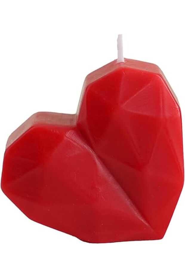 Handmade Red Geometric Heart-Shaped Scented Candle | Hand-Carved