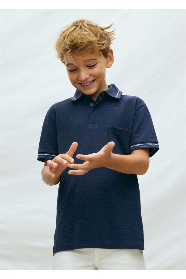 Boy's Polo Collar T-Shirt Navy Blue 6164