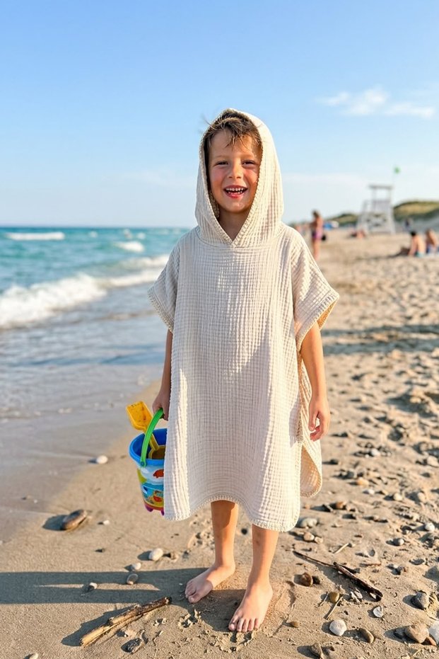 Fh Muslin 4 Layer Children's Poncho 100% Cotton Poncho