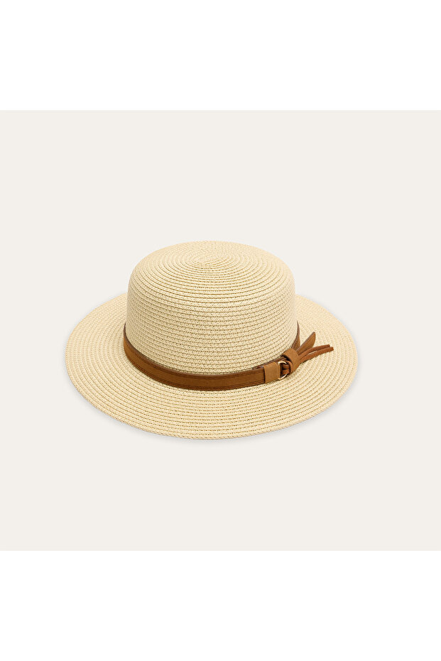 Women's Ecru Stripe Detailed Straw Hat