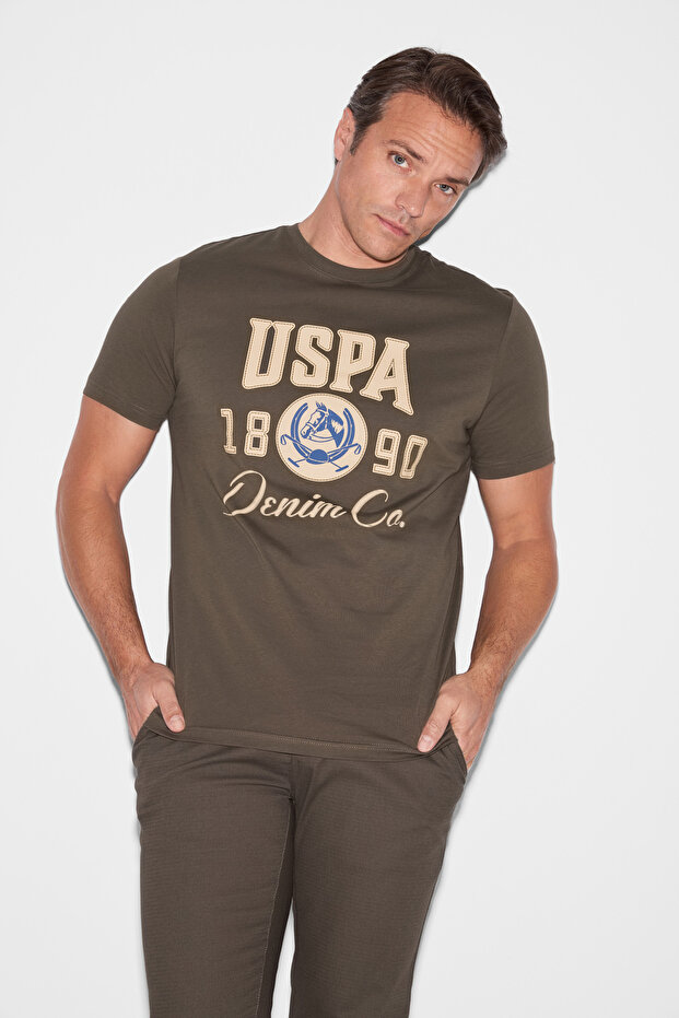 Men's Dark Khaki Regular Fit Crew Neck T-Shirt 50327174-Vr111