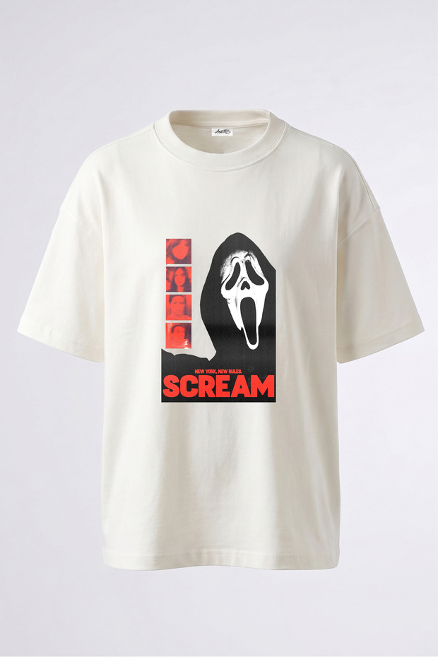 Ghostface_1 Design Back Printed Cotton White Oversize T-Shirt