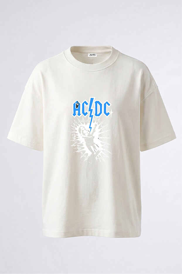 Acdc Angus Young Design Back Printed Cotton White Oversize T-Shirt